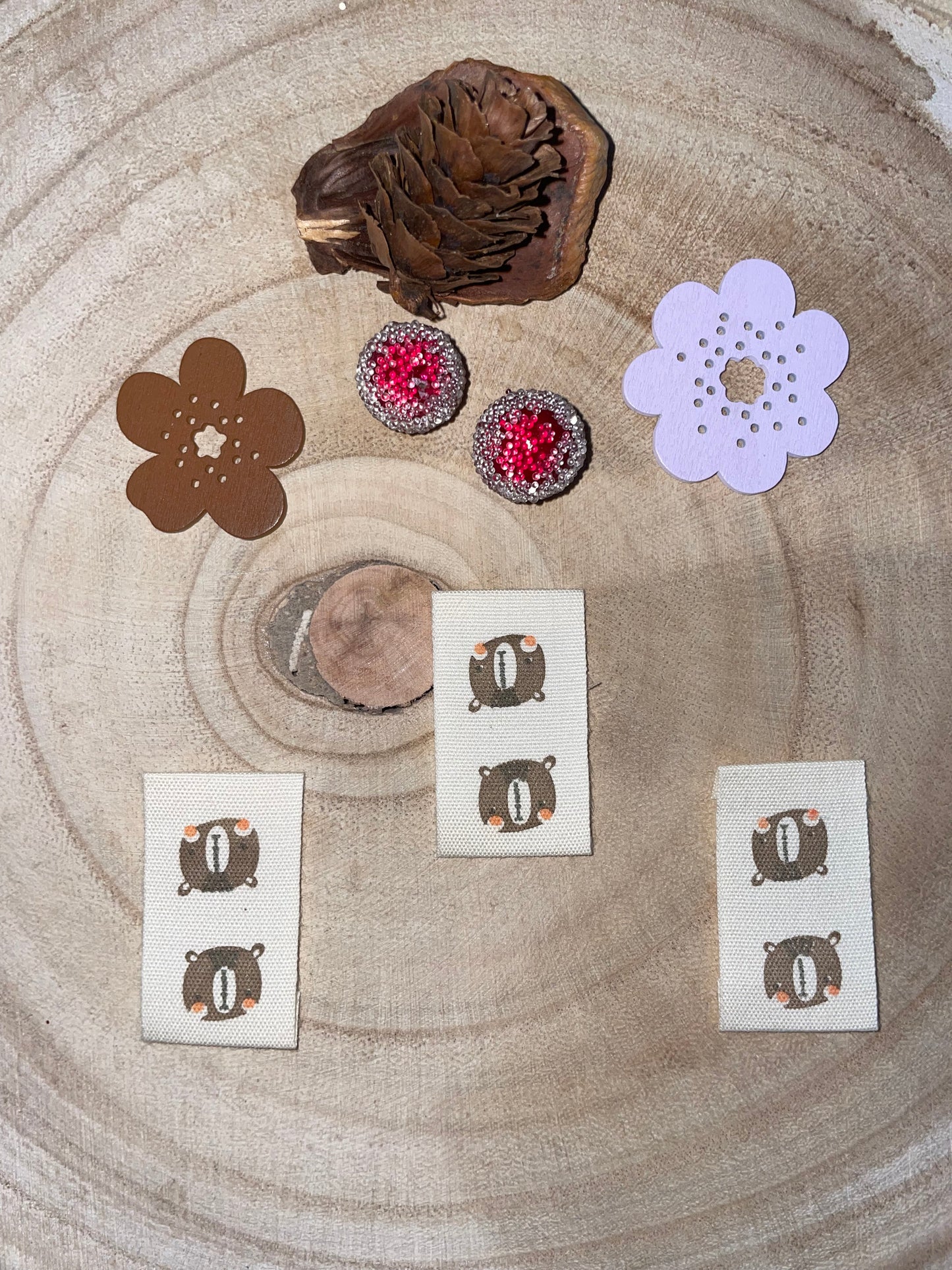 BAUMWOLL-LABEL TAG ♥BOHO BÄR BRAUN 2♥ 35x20mm