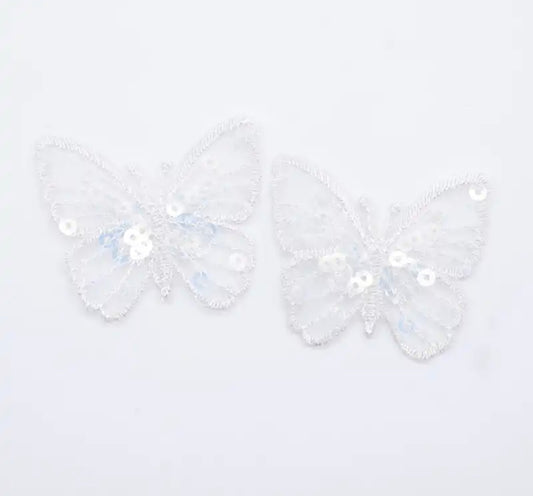 AUFNÄHER GESTICKT MIT PAILLETTEN ♥SCHMETTERLING WEIß ♥ 26mm