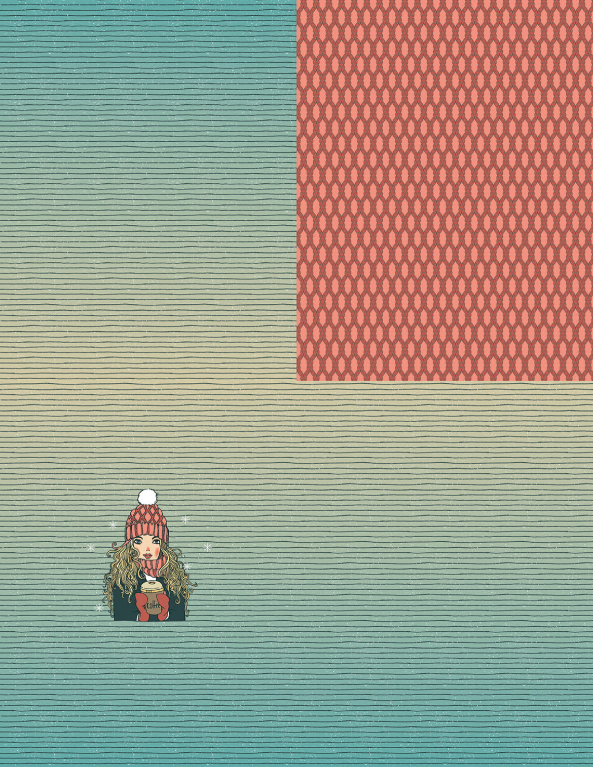 Panel French Terry Wintermädchen mit kaffee