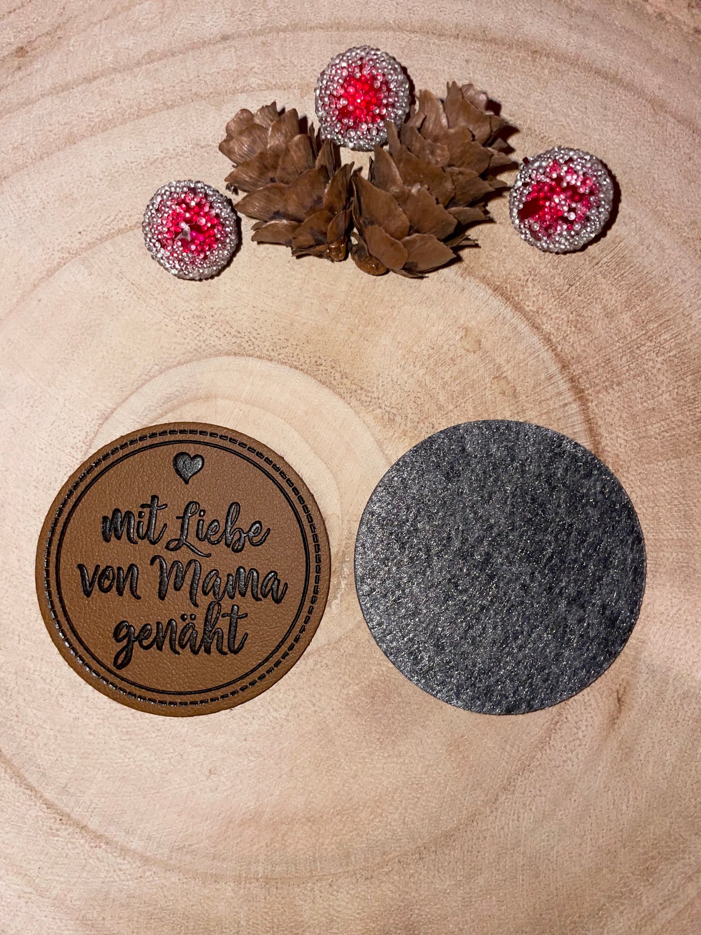 KUNSTLEDER LABEL ♥mit Liebe von Mama genäht♥ Rund 45mm
