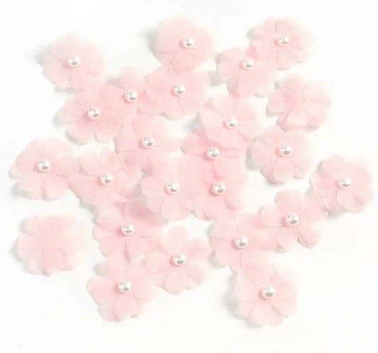 TÜLL BLUME ♥Blüte Rosa mit Perle♥ 3cm - 1Stück