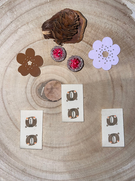 BAUMWOLL-LABEL TAG ♥BOHO BÄR BRAUN 2♥ 35x20mm