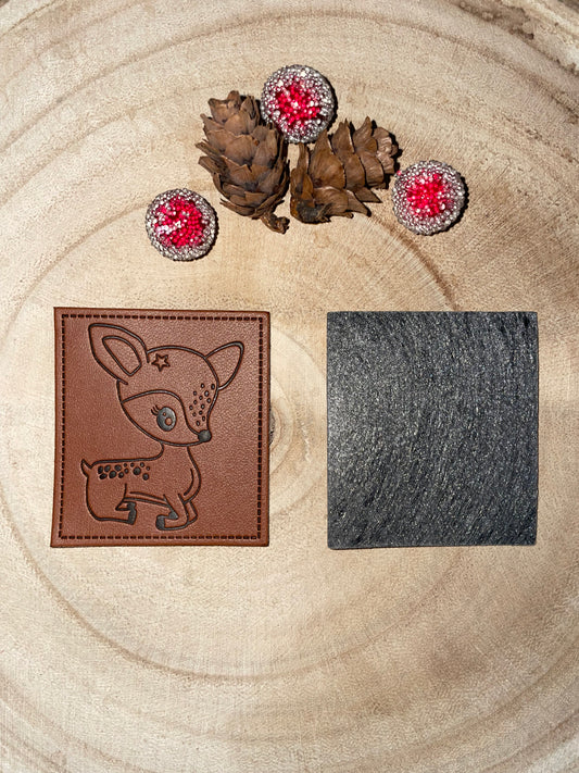 KUNSTLEDER LABEL Reh Quadrat 40x40mm