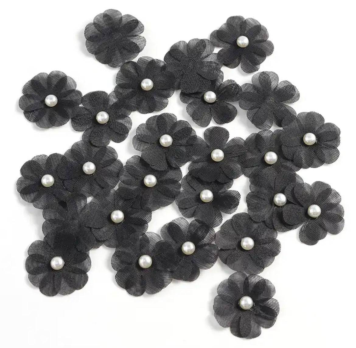 TÜLL BLUME ♥Blüte Schwarz mit Perle♥ 3cm - 1Stück