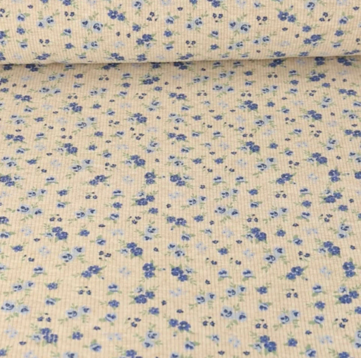 STRICK JERSEY STOFF BLUME BLAU
