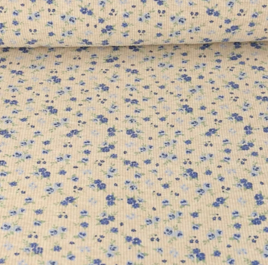 STRICK JERSEY STOFF BLUME BLAU