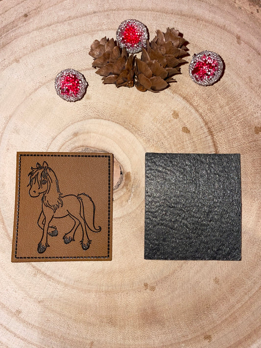 KUNSTLEDER LABEL Cute Pony Rechteck 45x50mm