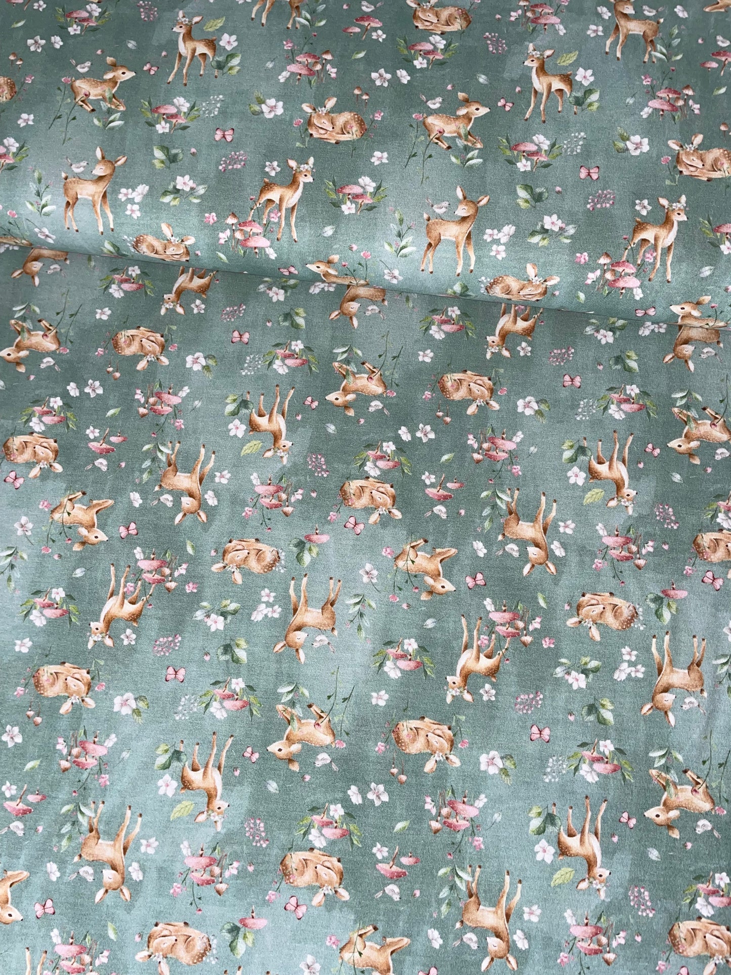 Baumwolljersey Reh mit Blumen