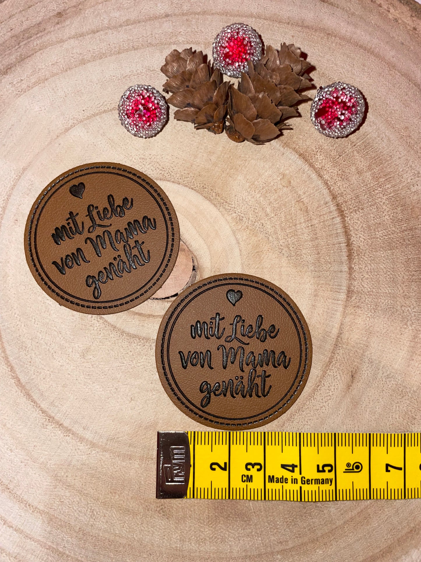 KUNSTLEDER LABEL ♥mit Liebe von Mama genäht♥ Rund 45mm