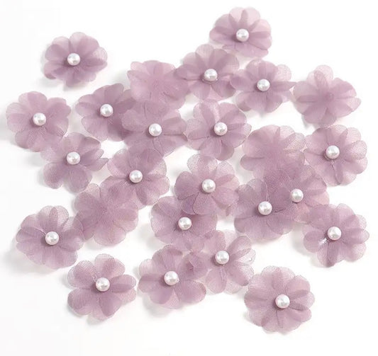 TÜLL BLUME ♥Blüte Purple mit Perle♥ 3cm - 1Stück