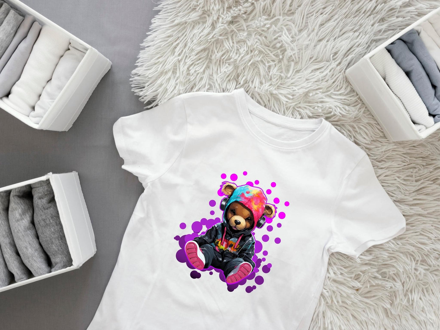 Bügelbild Teddy mit Kopfhörer