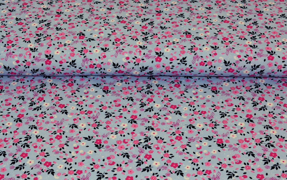 Baumwolljersey Rosita Blume groß Blau