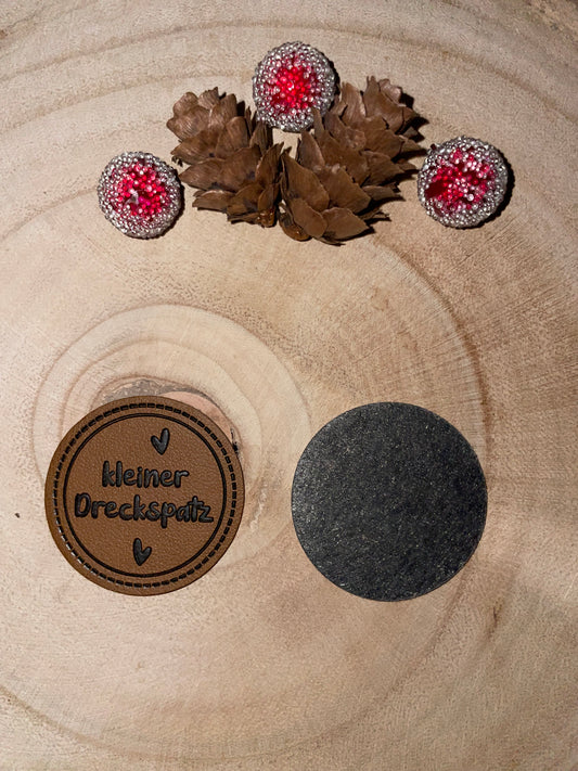 KUNSTLEDER LABEL ♥Kleiner Dreckspatz♥ Rund 35mm